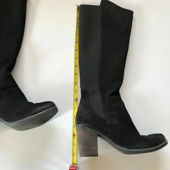 BUENO Black Nubuck Suede Knee-High Stacked Heel Almond Toe Slip-on Elastic EU 39 - Picture 16 of 16